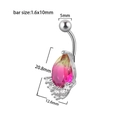 Silver belly button ring with pink gradient pear-shaped zircon and 1.6x10mm bar size - 1.6x10mm / Pear/Pink Gradient