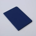 Blue PU leather passport holder with embossed passport text and stitched edge detail - Dark Blue