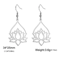 Pendientes de loto huecos en acero inoxidable plateado, medida 34x25mm y peso de 3,6g par - Color Acero