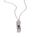 Collana vintage con pendente rettangolare, zirconi colorati e acciaio inossidabile su bianco - Stile Zirconia Geometrica a Piastra Lunga Irregolare Color Acciaio