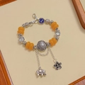 Bohemian agate bead bracelet with orange beads and lucky elephant charm pendant - Blue Buckle: Elephant Flower Tassel Heavy Duty Bracelet
