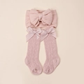 Baby nylon headband and long socks set with jacquard patterns and elegant bows in pink - Dusty Pink