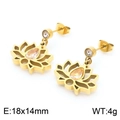 Goldene Lotus-Ohrringe im Hohl-Design mit champagnerfarbenen Zirkonia-Tropfenanhängern - Goldene Ohrringe