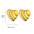 Detail view of 18K gold plated heart earrings with dimensions 27mm height and wave texture - Narrow Heart Shape / Gold
