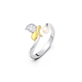 Verstellbarer Ring aus S925 Silber mit Süßwasserperle und goldenem Blatt mit Zirkonia - Silber Zweifarbiger Blattperle Offener Stil (GPR15-14K)