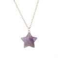Detailed macro view of a 2.5cm purple crystal star pendant on a gold chain necklace - Gold Chain + Amethyst