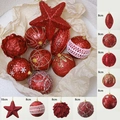 Set di decorazioni natalizie rosa con palline di schiuma da 8 cm e stelle ornamentali - Set rosso (9 pezzi)