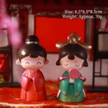 Set of two ancient Chinese style resin figurines in red and green hanfu outfits - Togetherness Ornament (1188-8H)