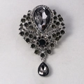 Luxury vintage silver-plated brooch with dark grey crystals and a teardrop pendant - XD7406-2-Antique Silver Dark Grey Teardrop