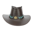 Detail eines Western-Cowboyhuts mit Stierschädel-Stickerei und Metallschnallendekor - Stil 5 / Dunkelbraun