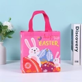 Sac cadeau de Pâques rose en intissé avec motifs d'œufs colorés et lapin blanc - DX58 Rose Rouge-Vertical