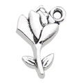 Ciondolo a fiore in argento antico con dettaglio foglia e anello per gioielli fai-da-te - Bocciolo di Rosa 11x15mm