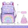 Purple school bag set with rainbow design for girls grade 1-2 featuring backpack and pencil case - Includes Handbag + Pencil Case / Dreamy Purple Small 3-Piece Set