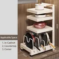 4-tier cream adjustable kitchen pot rack with carbon steel trays and non-slip base - 4-Tier Heightened / Cream