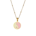 Collana a catena dorata con perline e ciondolo cuore yin yang rosa e giallo - Collana Yin Yang Rotonda - Rosa Crema