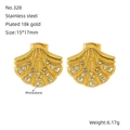Boucles d'oreilles coquillage en acier inoxydable doré 18k avec strass brillants - Boucles d'Oreilles Clous Forme Coquillage (No.328) / Doré