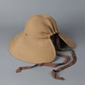 Detail of wide brim straw hat with khaki weave texture and silver metallic buckle - M(56-58cm) / Khaki