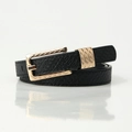 Sottile cintura nera in pelle da donna con trama in rilievo e fibbia dorata vintage - Nero