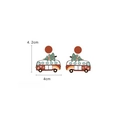 Orecchini a bus di Natale con stampa albero rosso e bianco, stile festivo da 4,2 cm - P1 Autobus con Albero di Natale