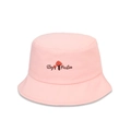 Dettaglio del cappello alla pescatora rosa in cotone con funghi e scritta Stay Positive - Bambini (50-52cm) / Fungo / Rosa