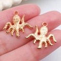 Pair of golden octopus alloy charms with textured finish for DIY jewelry making - Octopus Pendant 19x20mm