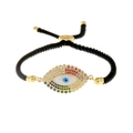 Gold-plated evil eye bracelet with colorful cubic zirconia and adjustable black cord - Evil Eye Black Milan Rope / Black
