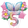 5th birthday party balloon set with blue butterfly and iridescent number five foil - Number 5 / Gradient