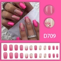 Hot pink press-on nails with floral daisy art and rhinestones in a French square shape - Magenta Daisy Rhinestone Style (D709) / Glue Type