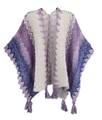 Ethnic knit shawl in purple and blue gradient with wave patterns and fringe trim - Cardigans / White Purple
