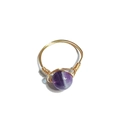 Handmade gold wire wrapped ring featuring a round purple amethyst gemstone bead - One Size / Amethyst