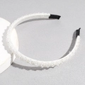 Detail of handmade white beaded headband with sparkling crystals and fabric-wrapped base - White