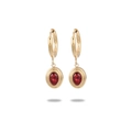 18K gold plated titanium steel hoop earrings with red oval zircon pendants for women - Red