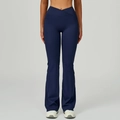 Pantalon de yoga évasé bleu marine à taille haute croisée pour sport et loisirs - Bleu Minuit