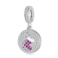 Sterling Silver 925 Christmas charm with pink gemstones and white enamel inlay - Christmas Sock