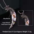 Tiger head pendant with amber acrylic fang on a retro stainless steel necklace - Wolf Tooth No.14 + 70cm Steel Chain