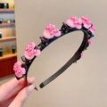 Diadema negra para niñas con clips de lazo rosa con lunares para peinados creativos - Lazo de Lunares