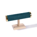 Espositore per gioielli a T in velluto verde scuro con base in legno e tappi dorati - Verde Scuro