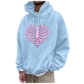 Hellblauer Fleece-Hoodie mit rosa Herz-Skelett-Print und Kapuze mit Kordelzug - S / Hellblau (Rosa Rippenherz)