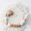 Natural beech wood pacifier clip with BABY wooden beads and white silicone crochet beads - White