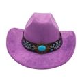 Purple western cowboy hat with ethnic floral embroidery and turquoise stone decoration - Purple (Floral Embroidery Band)