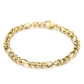 Clásica pulsera de cadena Figaro 6mm de acero inoxidable dorado con eslabones 3:1 y cierre mosquetón - 17cm / Dorado