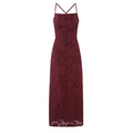 Elegante abito lungo rosso vino con texture jacquard floreale e spalline incrociate - S / Rosso Scuro