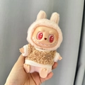 Pink rabbit ears headwear and brown fuzzy hoodie outfit for Labubu art toy doll - Brown Smiley Face Polka Dot Shirt / First And Second Generation Keychains Are Compatible With La Cloth Dolls. Dolls Not Included.