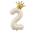 Detail of cream number 2 balloon with gold crown for kids birthday party decoration - Number 2