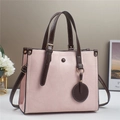 Retro large capacity tote bag in pink and brown faux leather with geometric stitching - Pink