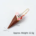 Miniature waffle cone keychain with pink flower and cream, measures 7.5cm x 2.5cm - Dark Coffee Cone-Cherry Cookie (Bead Chain)