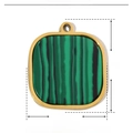 Macro view of geometric fan pendant with green natural stone in gold stainless steel - YE116-Square Gold Base Green Black Textured Stone