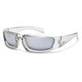 Y2K sporty wrap sunglasses with transparent grey frame and silver mirrored lenses - Transparent Grey Frame Silver Reflective Lens