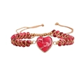 Handmade woven imperial stone heart bracelet with red beads and adjustable cord - Red Hearts
