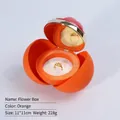 Orange spherical flower gift box with magnetic lid and golden flower ring display - Gold Buckle Sphere Rose Ring Box / Orange